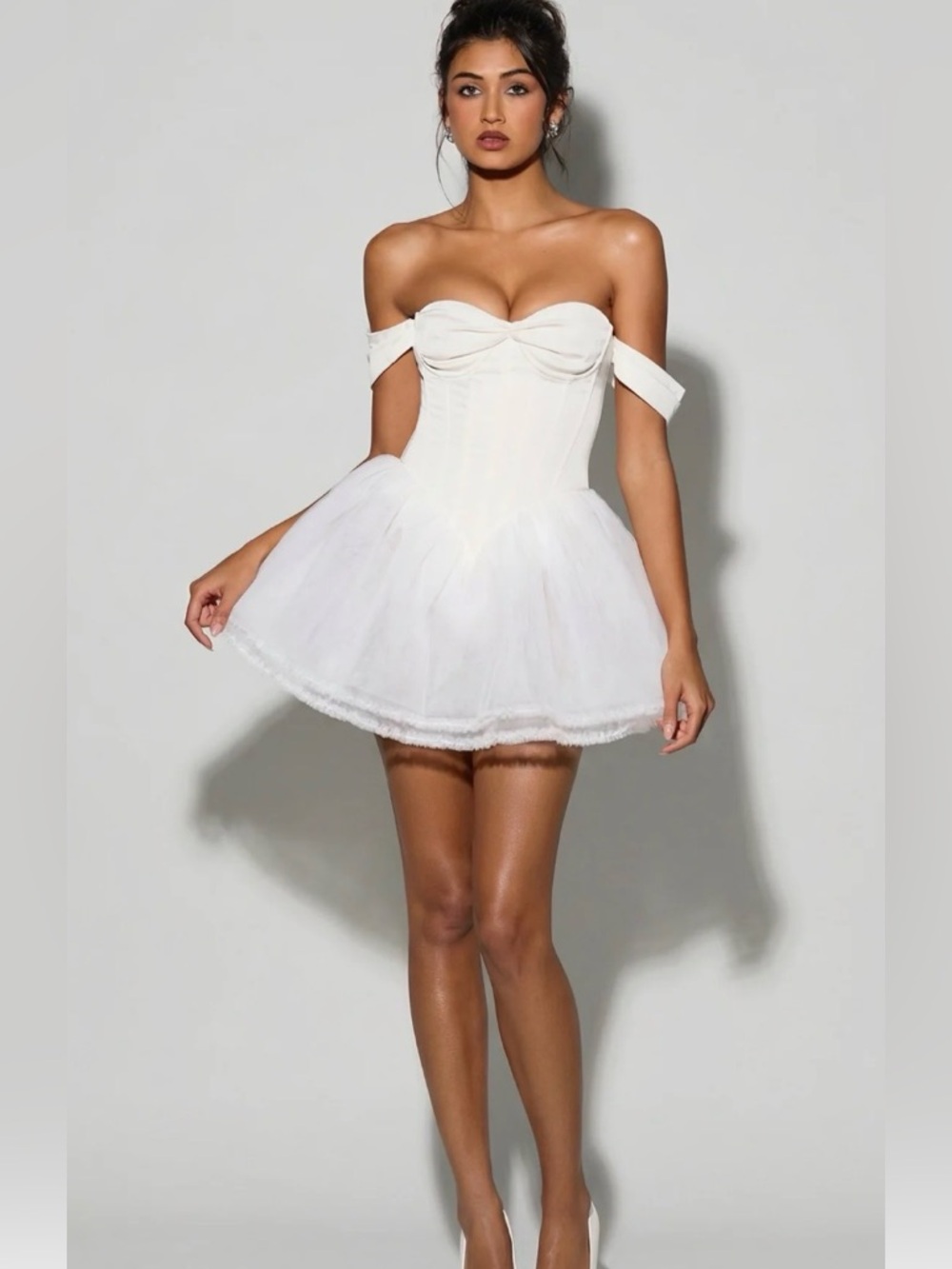 🌺NWT OH POLLY MEREDITH WHITE CORSET TULLE MINI DRESS🌺